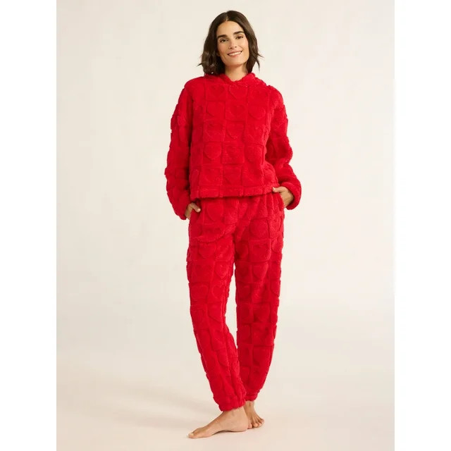 Joyspun Women's Embossed Plush Hoodie and Joggers Pajama Set, 2-Piece, Size XS-2X | Walmart (US)