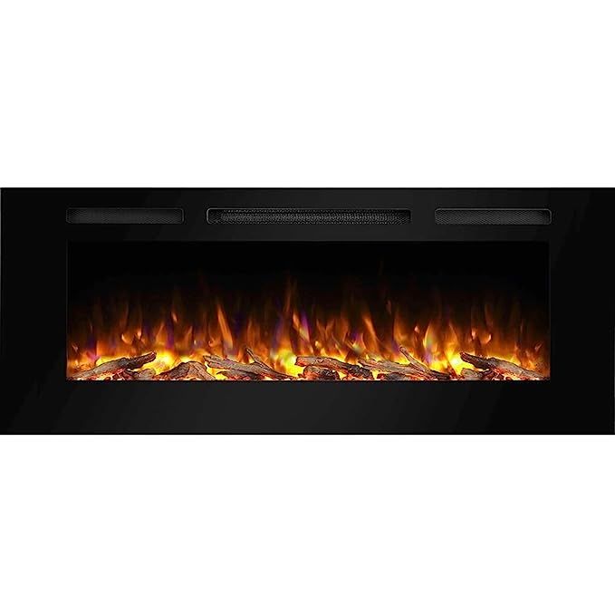 PuraFlame Alice 50 Inches Recessed Electric Fireplace, Wall Mounted for 2 X 6 Stud, Log Set & Cry... | Amazon (US)