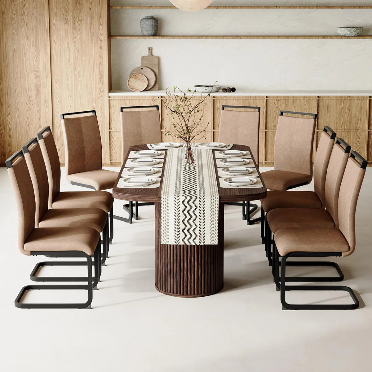 79" Dining Table Set,Large Dining Room Table Set With Fluted Double Pedestal Base & Cushioned Cha... | Wayfair North America