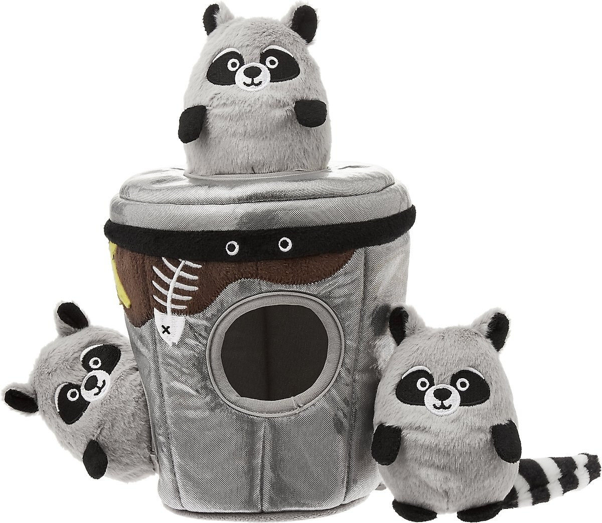 Frisco Trash Can & Raccoons Hide & Seek Puzzle Plush Squeaky Dog Toy, Small/Medium | Chewy.com