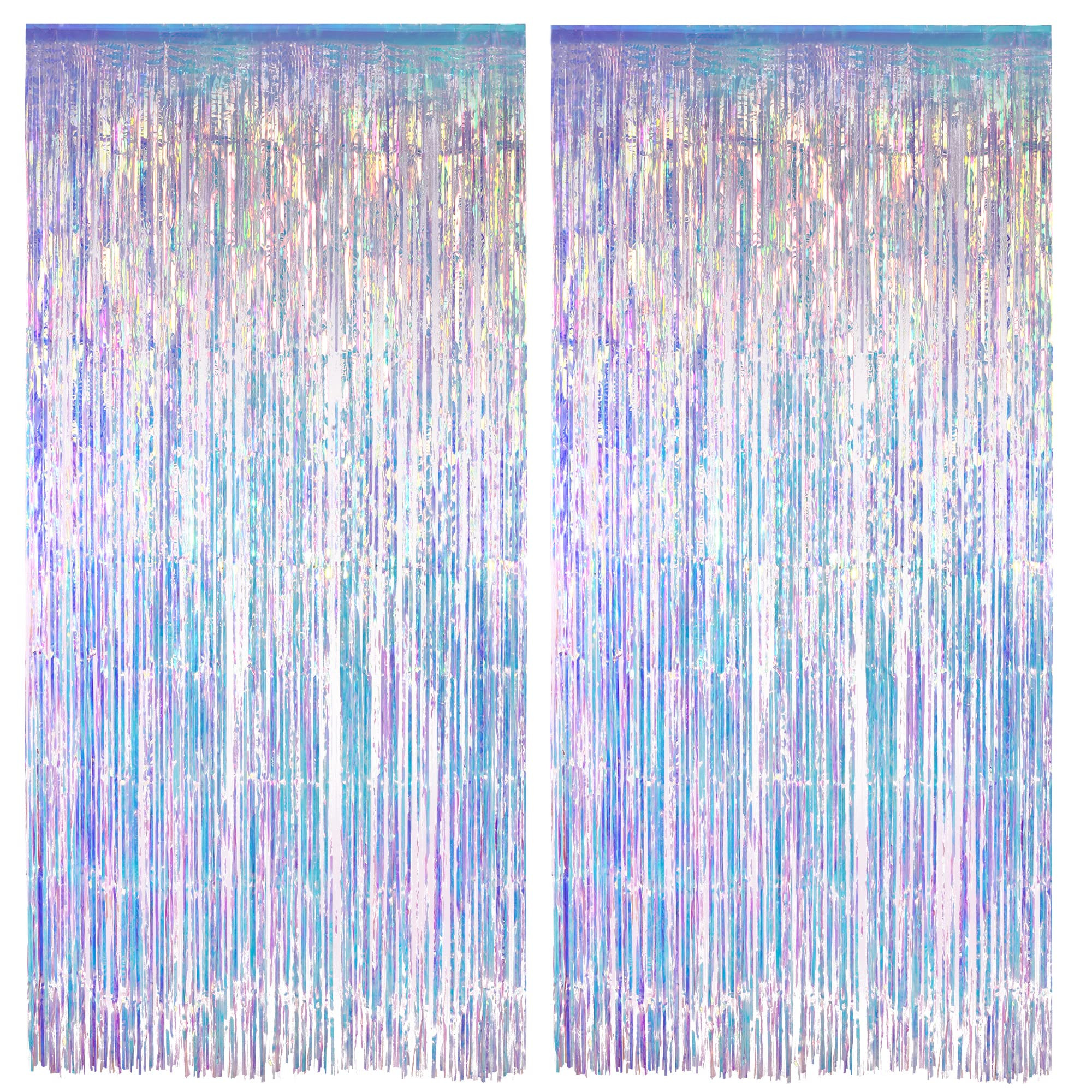 Iridescent Party Streamers Backdrop - GREATRIL Neon Transparent Holographic Tinsel Foil Fringe Cu... | Amazon (US)