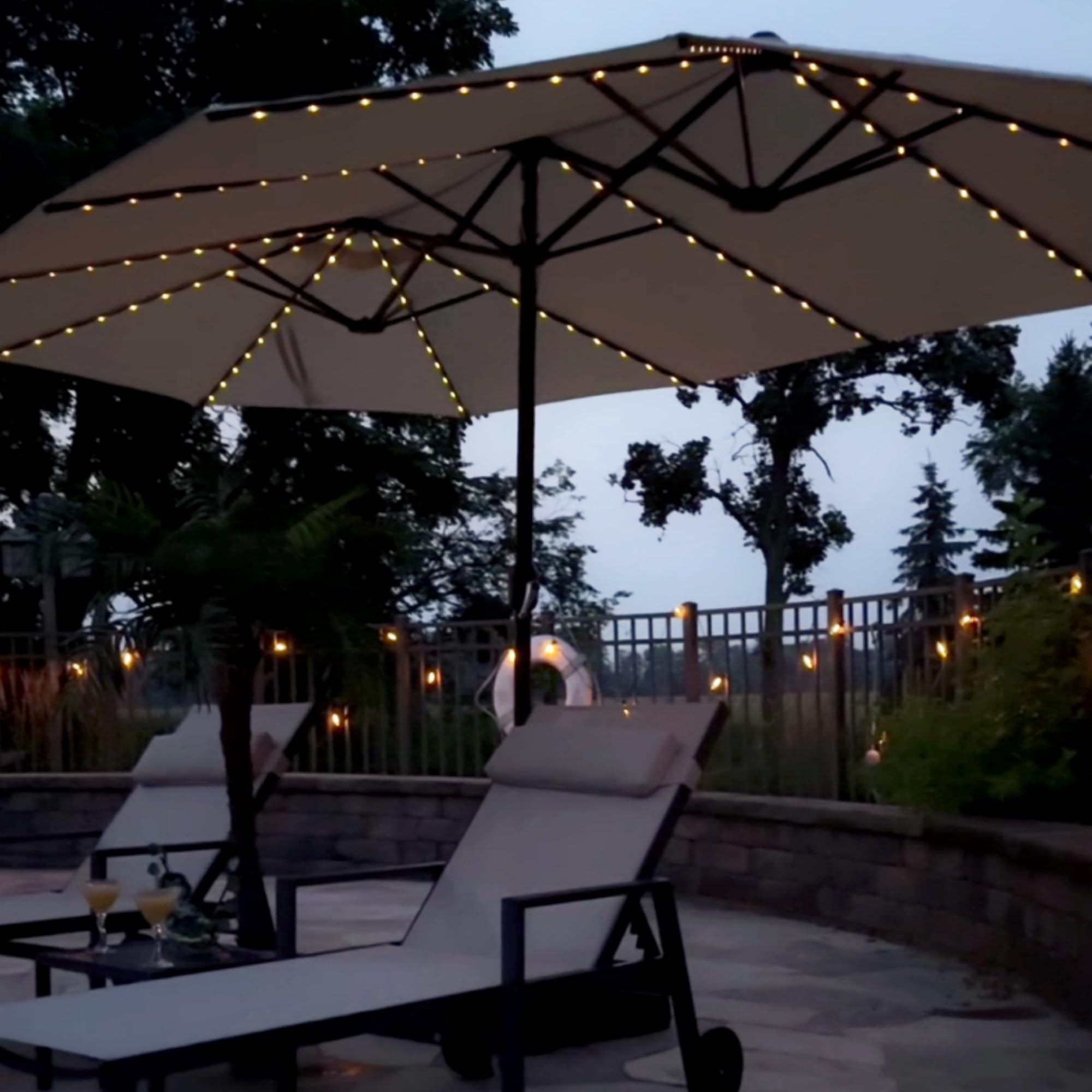 PURPLE LEAF 15ft Patio Market Umbrella with Solar LED and Base Double-Sided Rectangle Outdoor Tab... | Amazon (US)