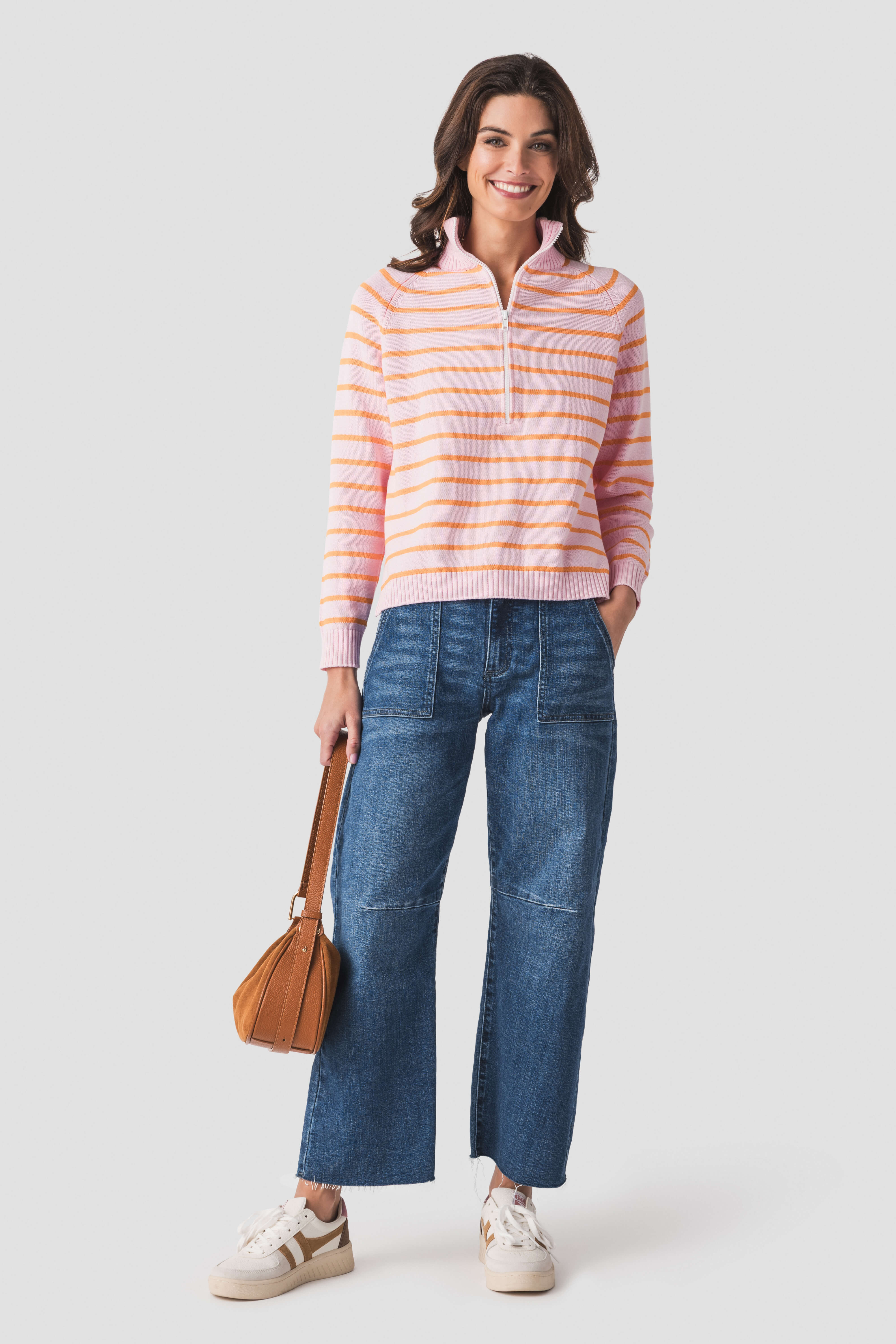 Pink Pineapple 1/2 Zip Stripe Sweater | Social Threads