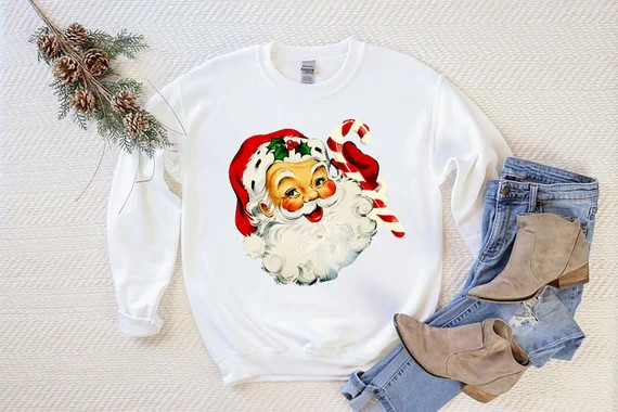 Retro Santa Shirt, Christmas Sweatshirts, Women Christmas Santa Shirts, Cute Retro Santa Shirt, H... | Etsy (US)