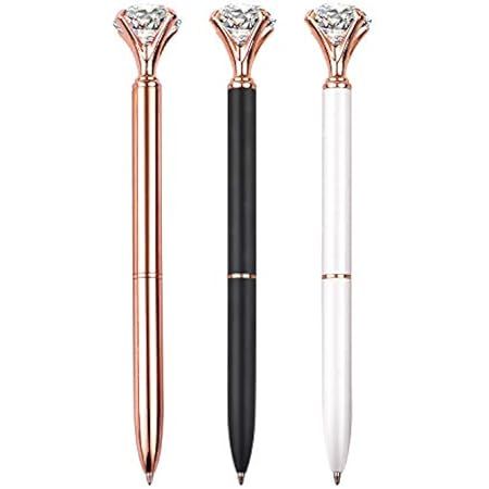 3 PCS Bling Big Crystal Diamond Ballpoint Pen Metal Ballpoint Pens for Office Supplies Gift, Rose Go | Amazon (US)