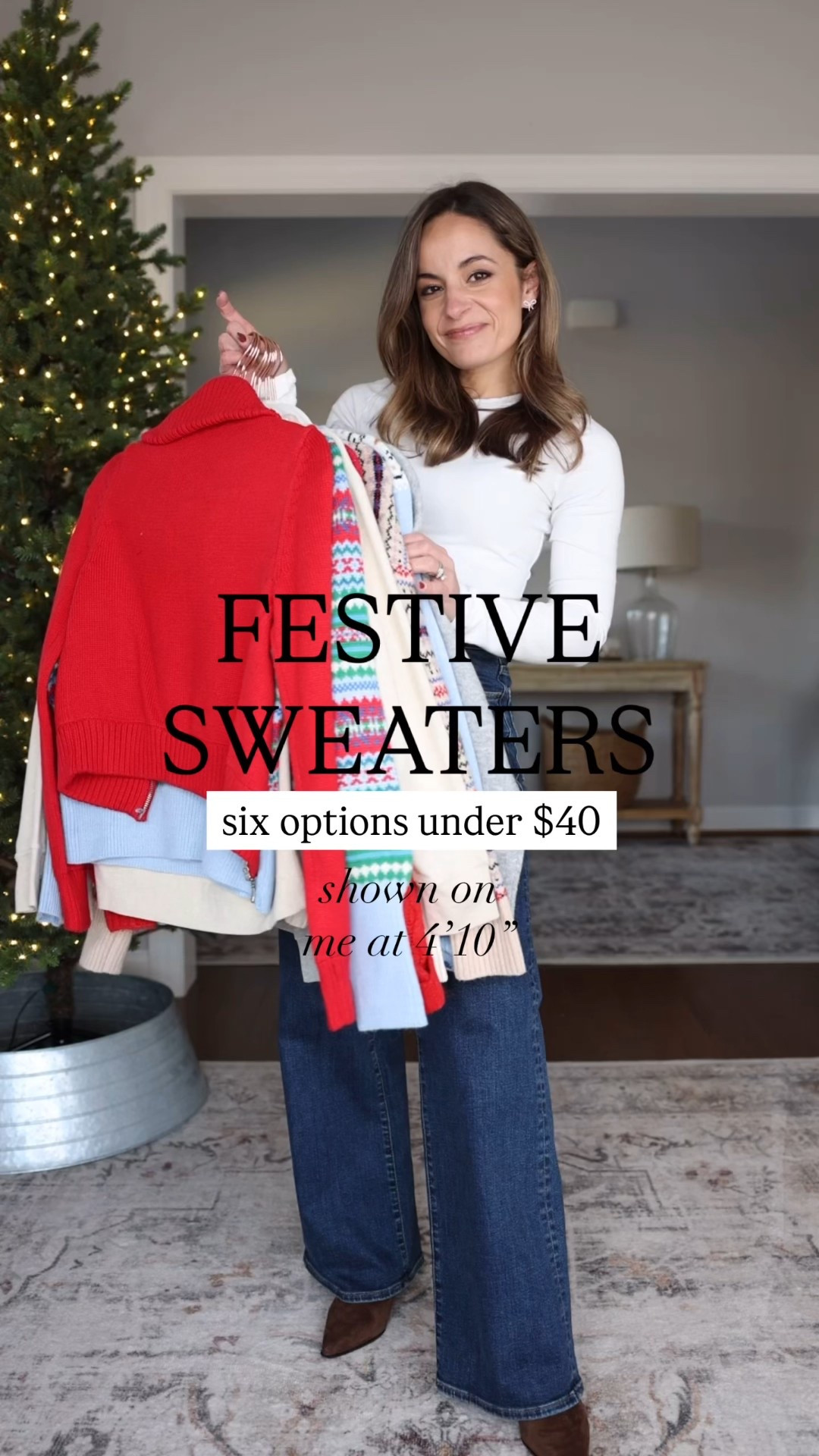 Six festive sweaters under $40! 

*also linking a few others I found and loved they didn’t come under $40 

Blue fair isle (Walmart): xs 
Red jewel button (Walmart): xs 
Sequin (old navy): petite xs 
Neutral fair isle (old navy): petite xs 
Bow sweatshirt (target): xs 
Green cardigan (target): small (picked small because it was all that was available at my store, I would choose xs) 
Jeans (Madewell): 24 standard (10 3/4” rise, 29” inseam) 
Boots (J.Crew): tts 

Red cardigan (Abercrombie): xxs 
Red fair isle (LOFT): petite xxs 

#LTKSeasonal #LTKHoliday #LTKPetite