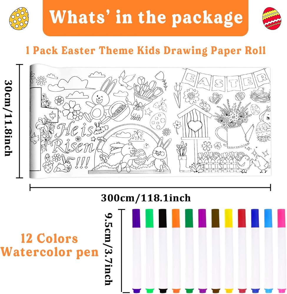 118 x 11.8 Inches Giant Children's Drawing Roll with 12pcs Color Pens Easter Coloring Paper Roll ... | Amazon (US)