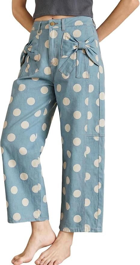 KevaMolly Womens Flare Jeans Casual Polka Dot Print Bow Detail Pocketed Jeans Polka Dot High Wais... | Amazon (US)