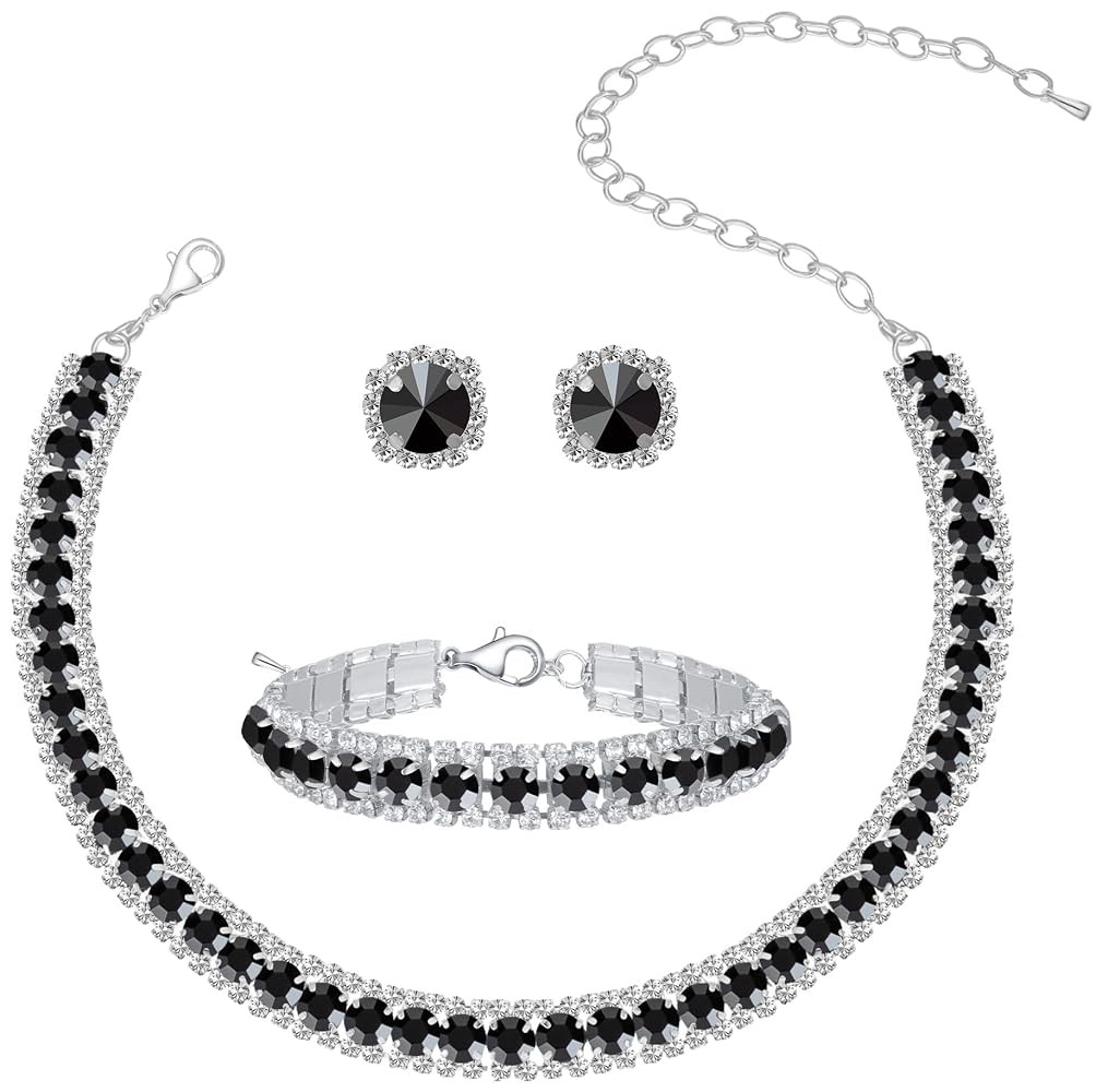 Women Rhinestone Crystal Jewelry Set Crystal Tennis Design Rhinestone Choker Necklace Link Bracel... | Amazon (US)