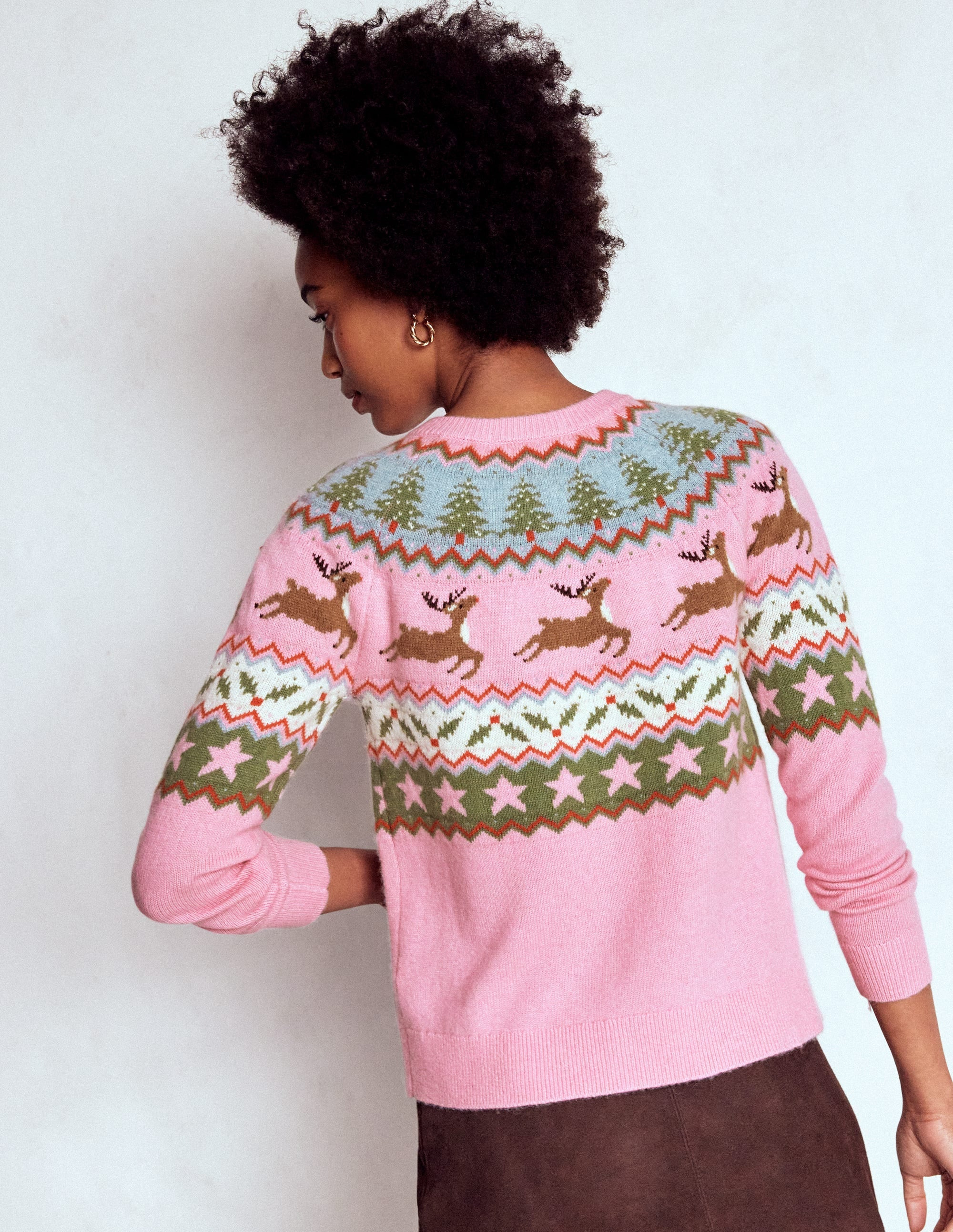 Edie Fair Isle Cardigan-Pink, Reindeer | Boden (US)