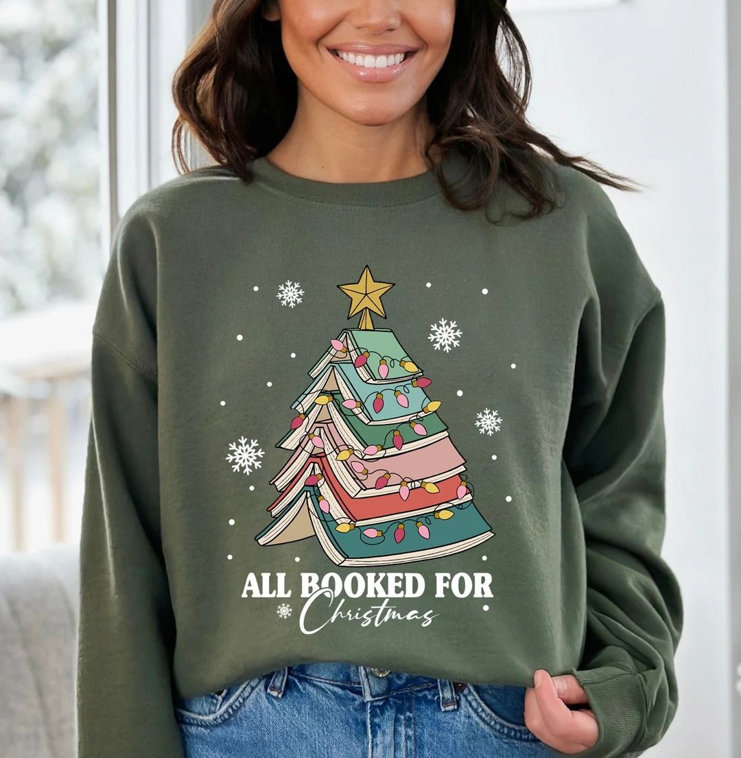 All Booked for Christmas Sweatshirt Bookworm Christmas - Etsy | Etsy (US)