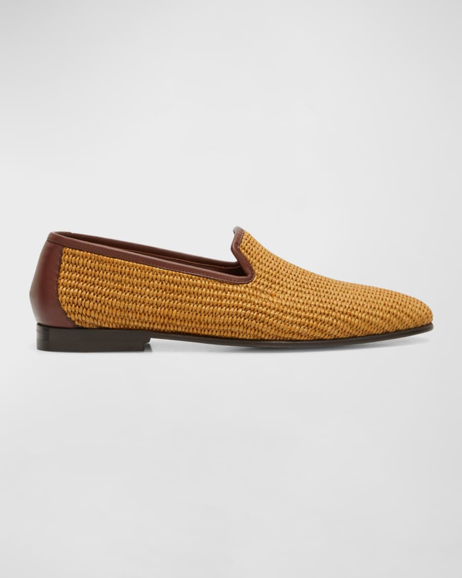 Manolo Blahnik Men's Woven Raffia Loafers | Neiman Marcus