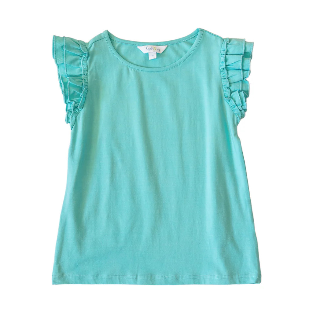 Lainey Girls Top - Aqua (Pre-order) | Eyelet & Ivy