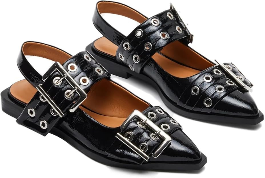 Women Ballet Buckle Flats Pointed Toe Slingback Flat Casual Comfortable Ballerina Shoes | Amazon (US)