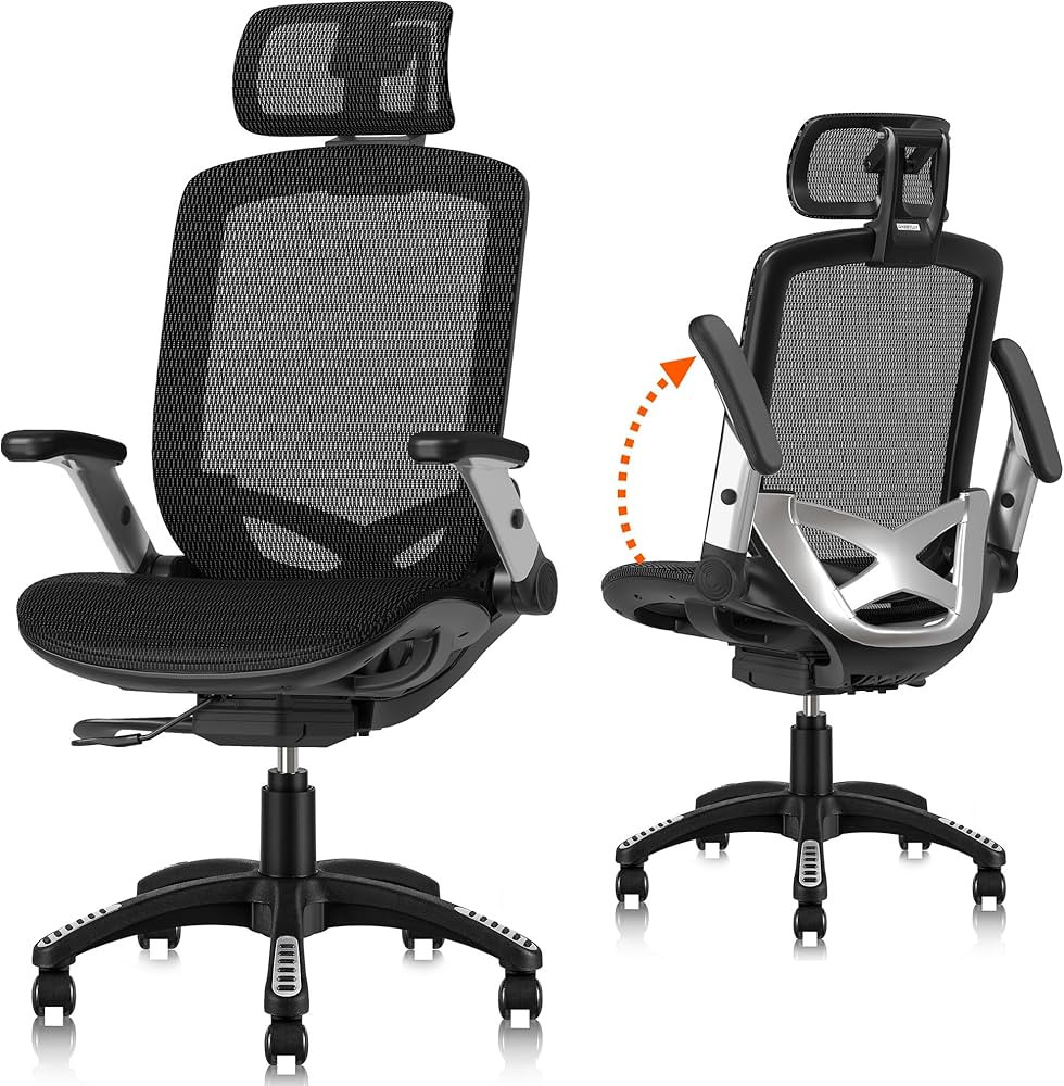 GABRYLLY Ergonomic Office Mesh Chair, High-Back Desk Chair with Sliding Seat, Adjustable Flip-up ... | Amazon (US)