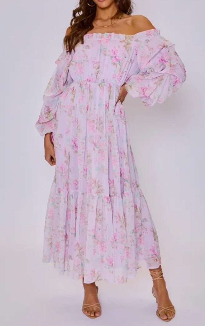 Off the shoulder floral maxi dress selling quick 

Such a pretty wedding guest or baby shower dress 

#LTKFestival #LTKWedding #LTKootd