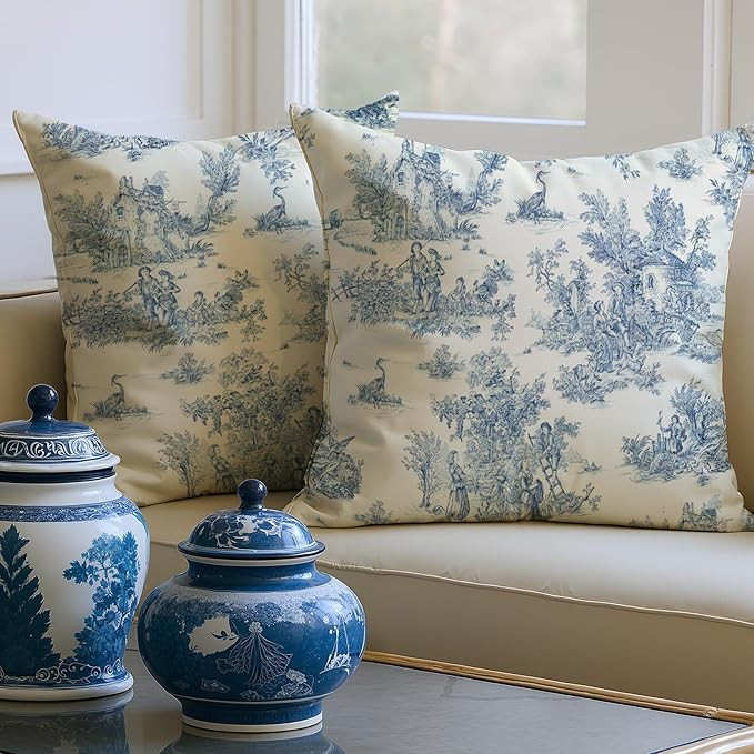 Breling 2 Pcs Chinoiserie Grandmillennial Pillow Covers Blue and White 18 x 18 Inch Throw Vintage... | Amazon (US)