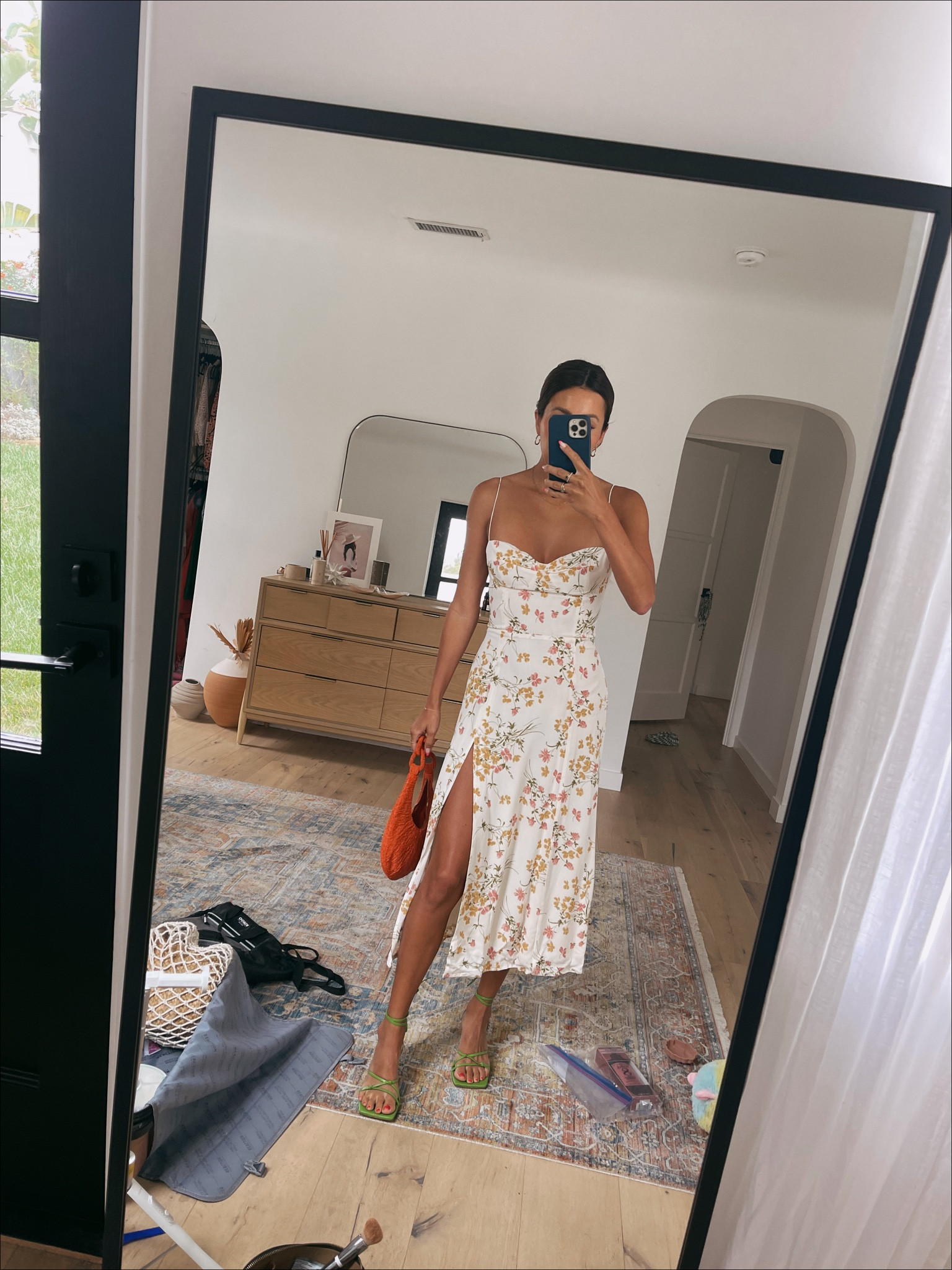 Baby shower outfit idea: reformation floral dress with green lace up heels. 

#LTKstyletip #LTKshoecrush