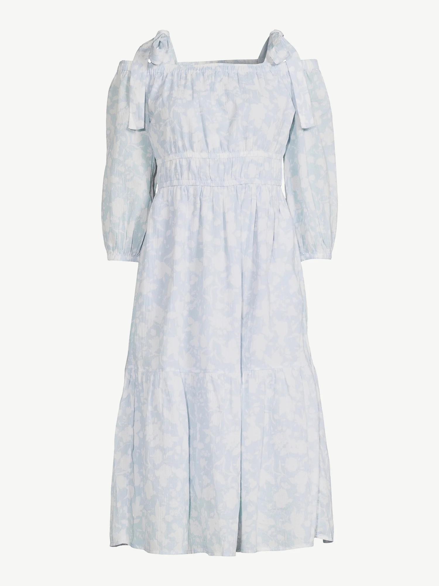 Free Assembly Women's Off the Shoulder Midi Dress with Tie Straps - Walmart.com | Walmart (US)