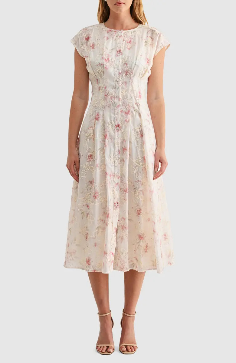 Embroidered Floral Cap Sleeve Shirtdress | Nordstrom