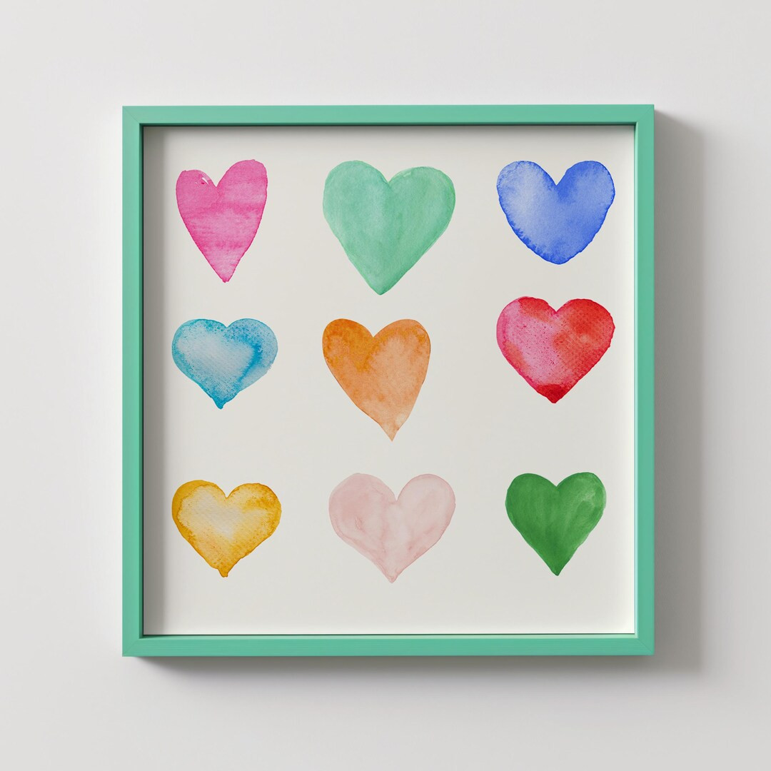 Colorful Heart Square Print, INSTANT Digital Downloadable Wall Art, Trendy Decor, Illustration - ... | Etsy (US)