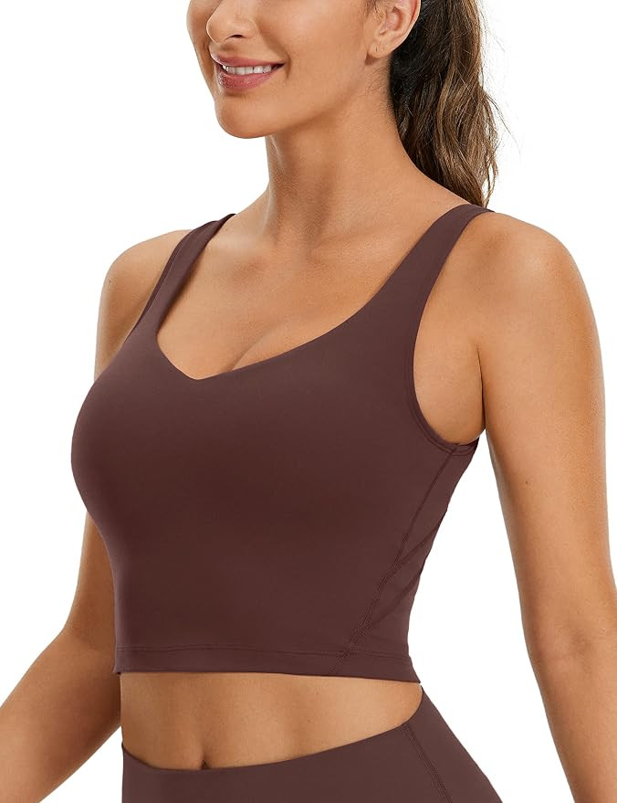 CRZ YOGA Butterluxe Womens V Neck Longline Sports Bra - Padded Workout Crop Tank Top with Built i... | Amazon (US)