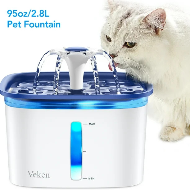 Veken 95oz/2.8L Pet Fountain, Cat Dog Water Fountain Dispenser with Smart Pump,Blue | Walmart (US)