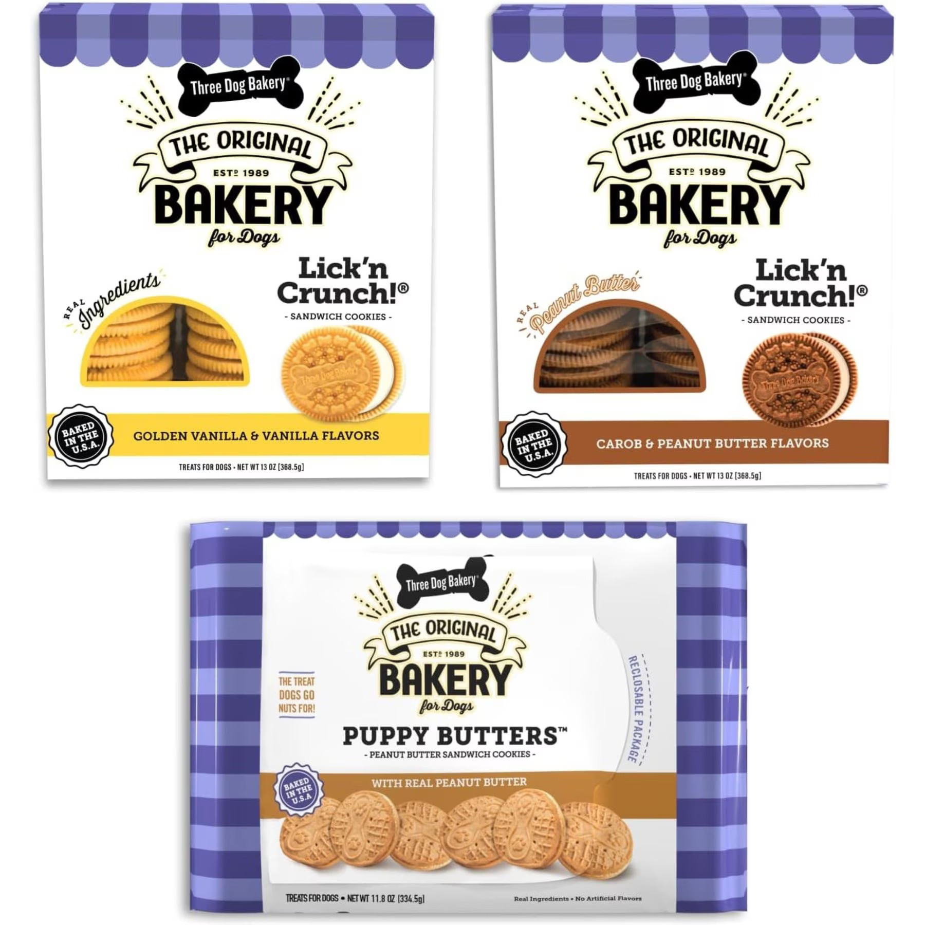 Three Dog Bakery Variety Pack Sandwich Cookie Dog Treats, 37.8-oz pack | Chewy