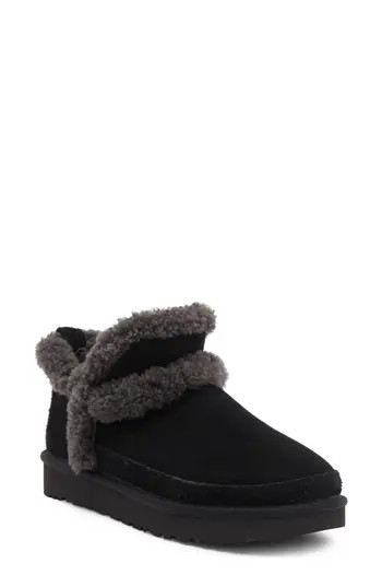 UGG® Classic Ultra Mini Spillseam Genuine Shearling Bootie in Black/grey at Nordstrom Rack, Size 10 | Nordstrom Rack