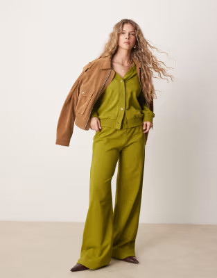 ASOS DESIGN sweats cardigan and sweatpants set in olive | ASOS (Global)
