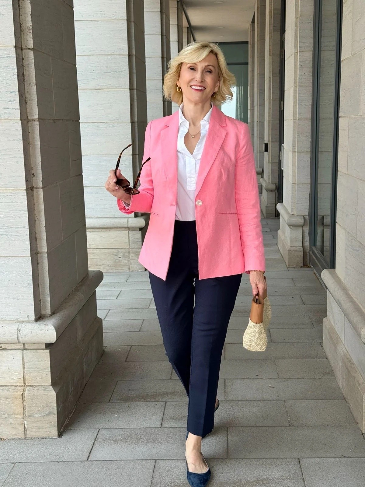 A little pink, a little navy, and a whole lot of classic style 💕💙

I love how a crisp white collared shirt keeps this look fresh, while the pink blazer adds that fun pop of colour. Paired with navy slacks and ballet flats, it feels polished without being too formal — exactly the kind of outfit I love for an effortless, put-together day.

Simple pieces, but they make such a pretty combination! ✨

#LTKSeasonal #LTKOver40 #LTKootd