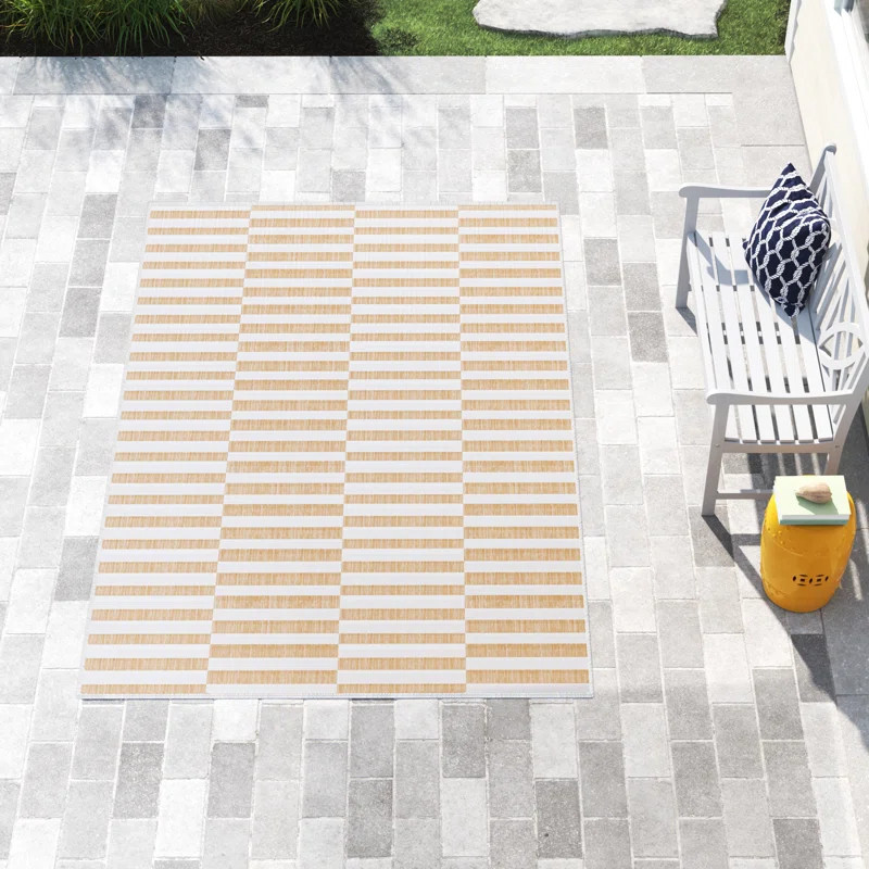 Robinson Striped Indoor / Outdoor Area Rug in Taupe/White/Ivory | Wayfair North America