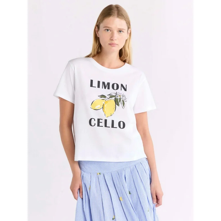 Free Assembly Women's and Women's Plus Cropped Cotton Graphic Tee with Short Sleeves, Sizes XS-4X... | Walmart (US)