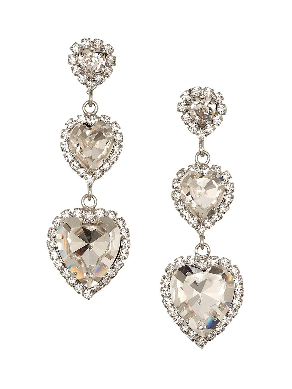 Women's Rhodium-Plated & Glass Crystal Heart Triple-Drop Earrings - Crystal | Saks Fifth Avenue