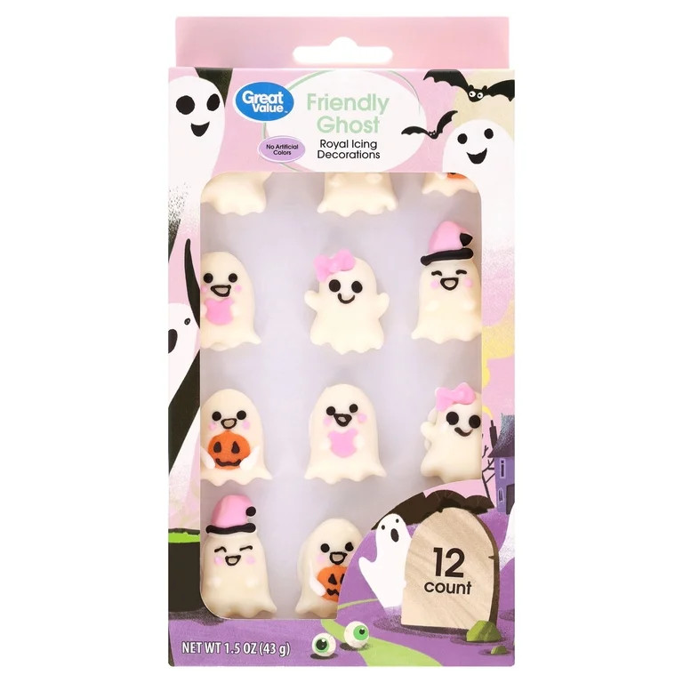 Great Value Friendly Ghost Royal Icing Decorations, 1.5 oz, 12 Count | Walmart (US)