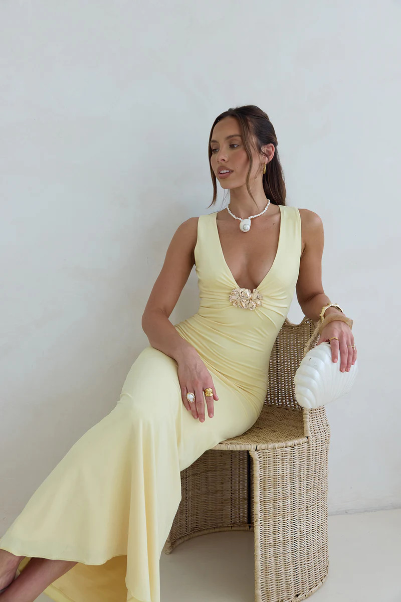 Coastal Caprice Maxi Dress Yellow | Fortunate One