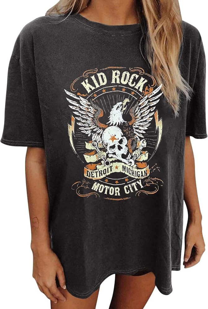 Oversized Rock Band T-Shirt Women Country Music Shirt Tops Nashville Music City Tshirt Vintage Gu... | Amazon (US)