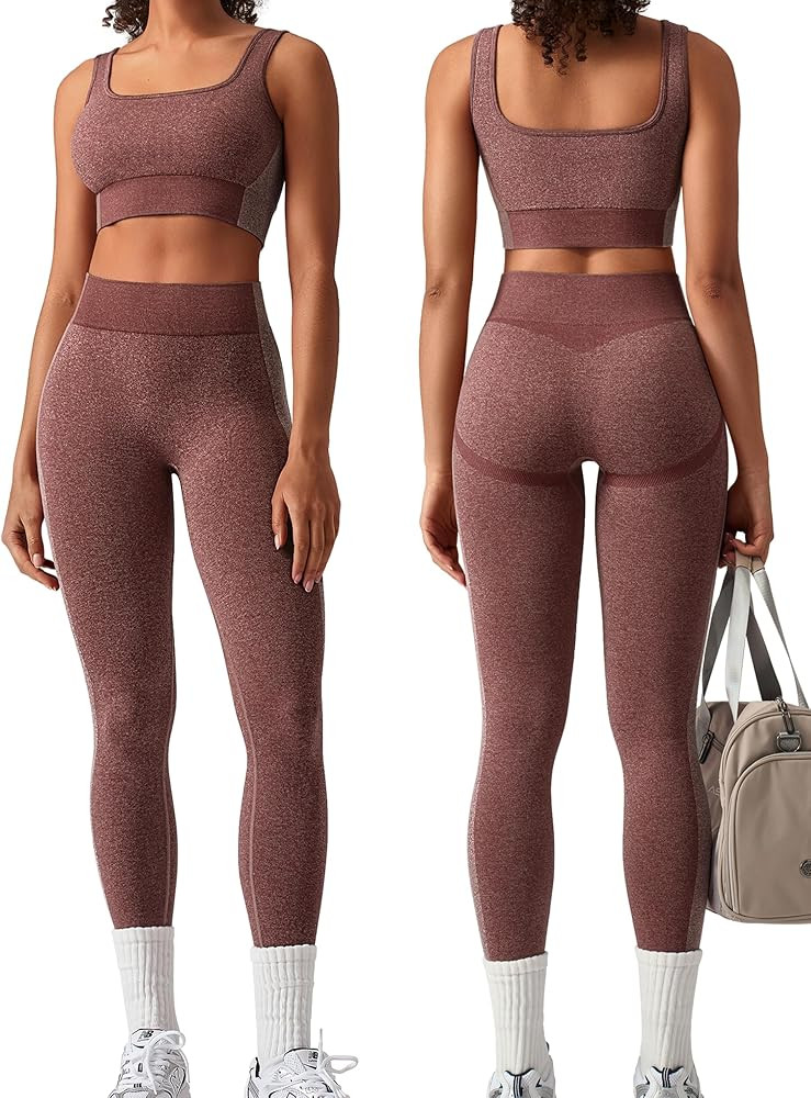 OLCHEE Womens Workout Sets 2 Piece Seamless Square Neck Sports Bra Padded Butt Lifting Leggings H... | Amazon (US)