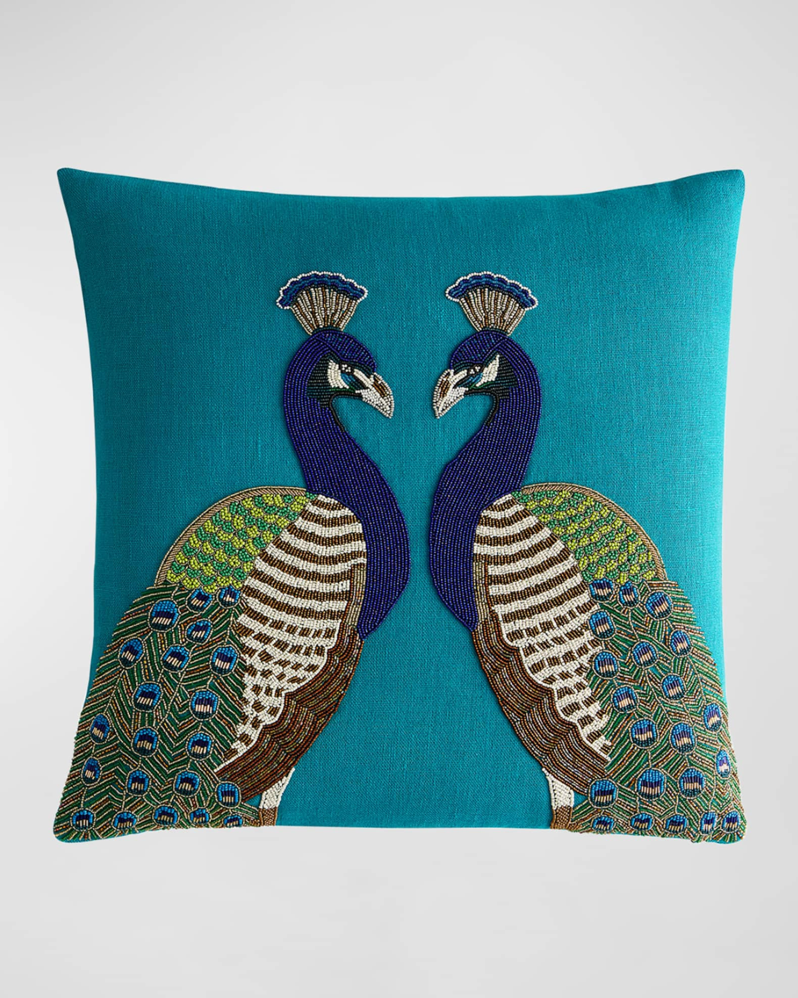 Reflected Peacock Beaded Pillow, 20" Square | Neiman Marcus