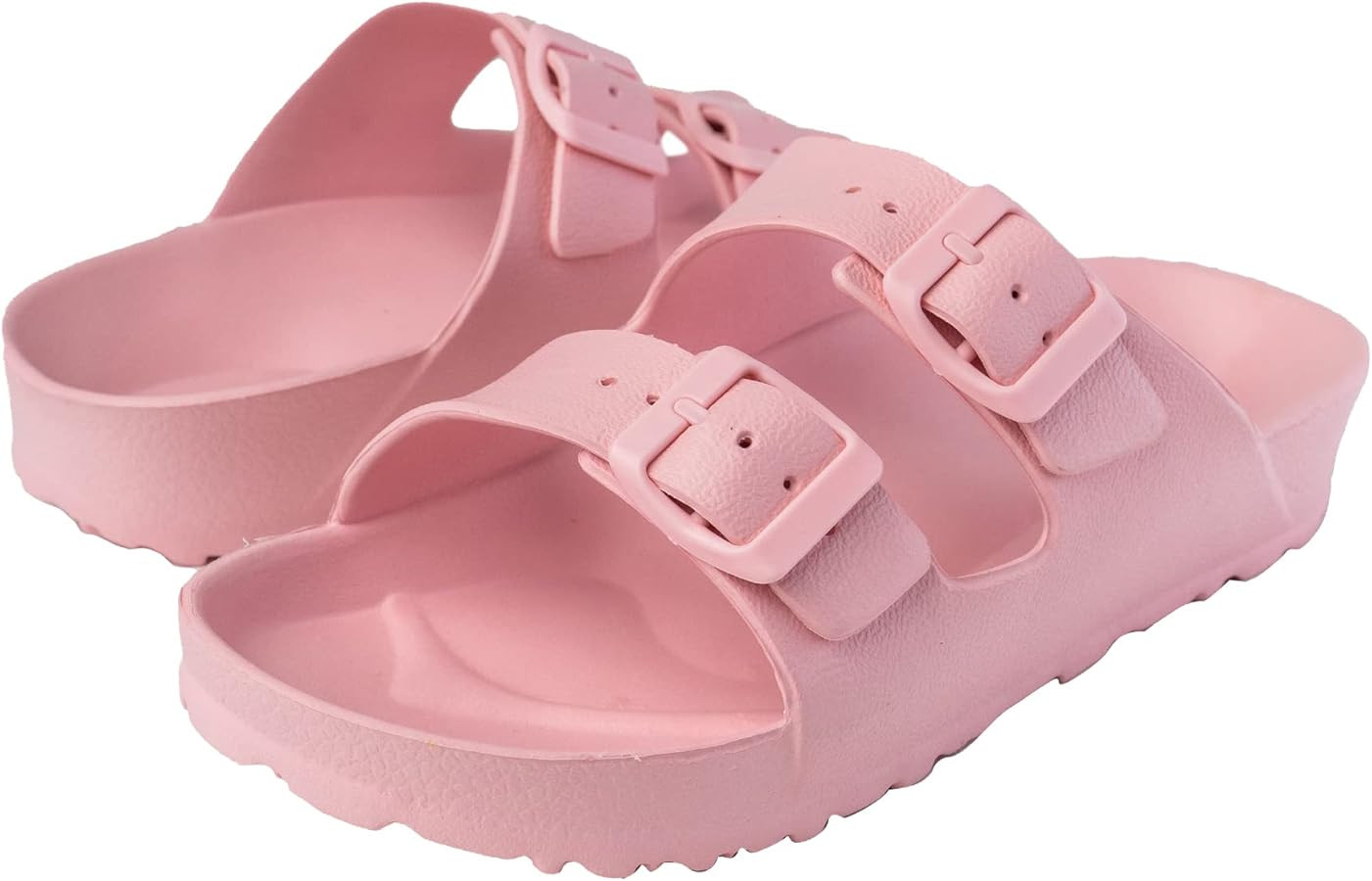Happyo Unisex Double Buckle Slides - 2 Strap Low EVA Flat Sandals Pink Buckle Sandals 2024 Amazon | Amazon (US)