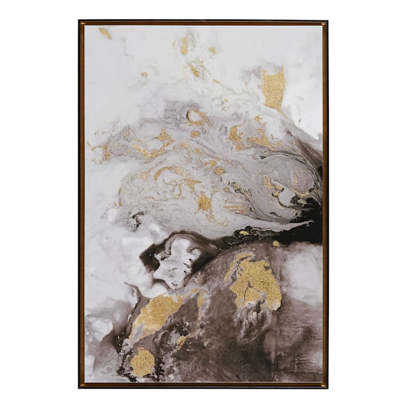 Grey Abstract Framed Embellished Canvas Wall Art, 25x37 | At Home