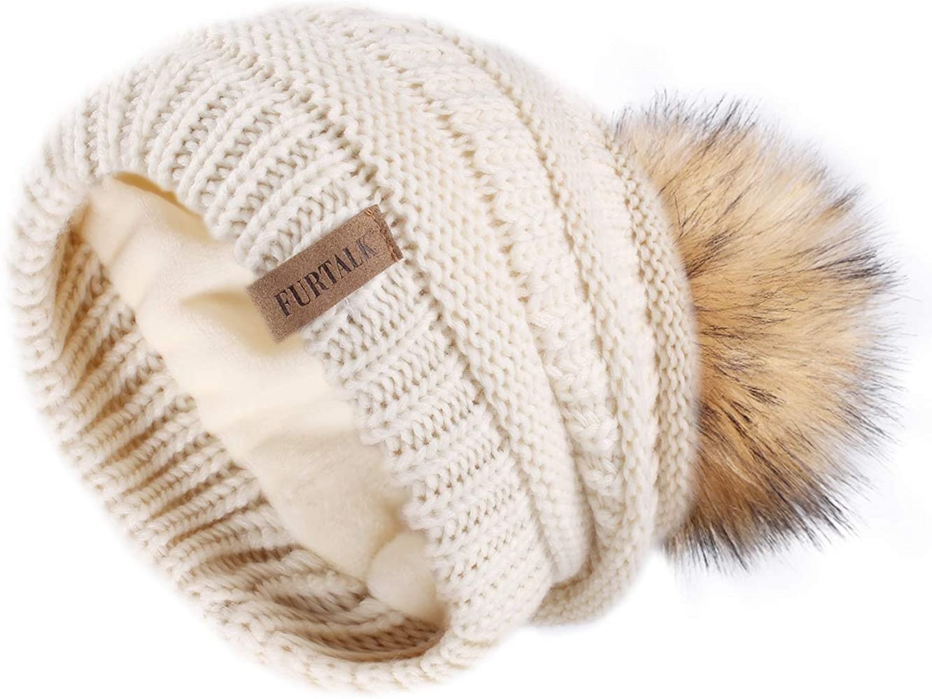 FURTALK Womens Winter Hat Fleece Lined Slouchy Beanie for Women Knitted Winter Pom Pom Hats with Dou | Amazon (US)