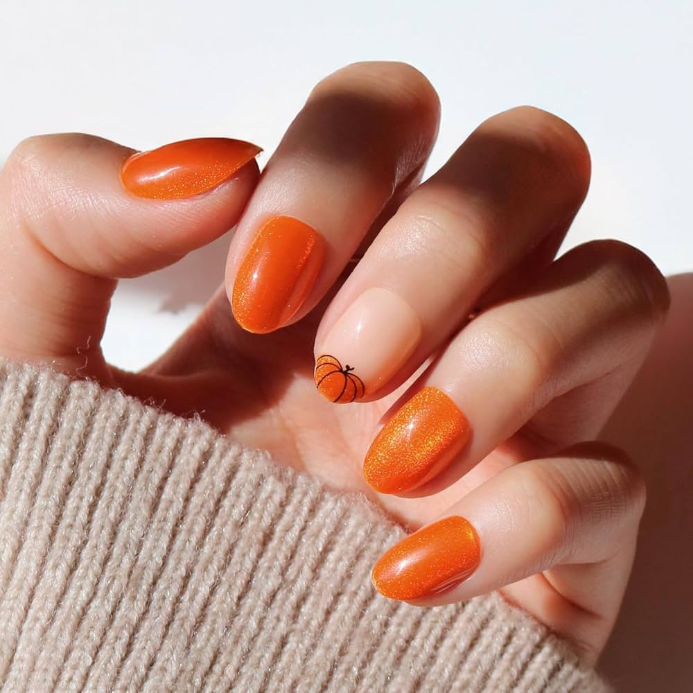 Glamnetic Press On Nails - Pumpkin Patch | Short Oval Fake Nails with a Velvet Finish, Salon Qual... | Amazon (US)