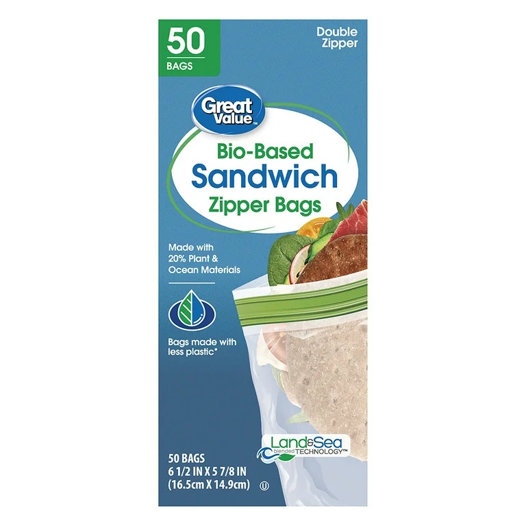 Great Value Reclosable Sandwich Bags, Made with Bio-Based Materials, 50ct | Walmart (US)