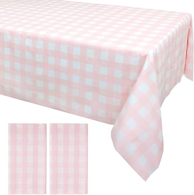 2 Pcs Pink and White Checkered Tablecloth 54 ×108 Inches Rectangle Gingham Tablecloth Disposable... | Amazon (US)