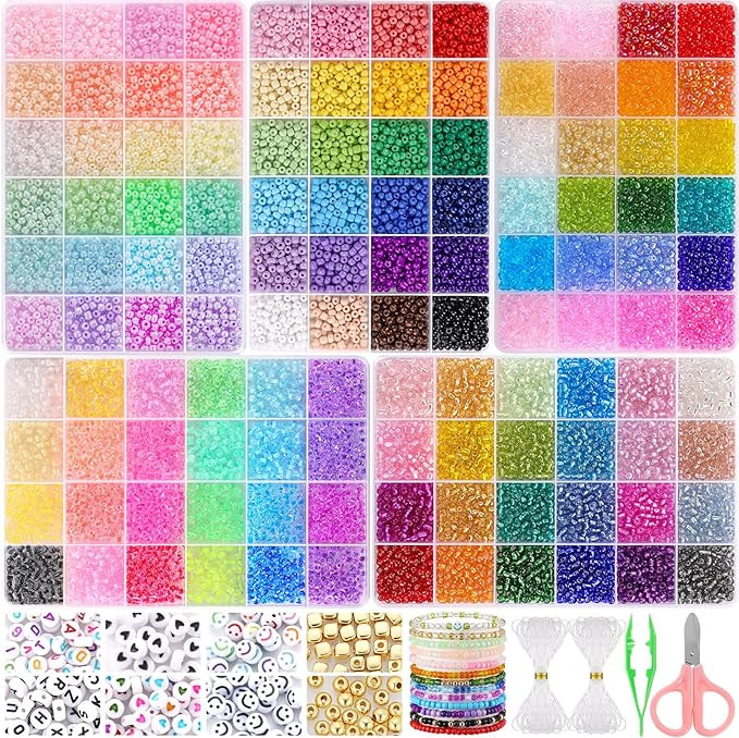 Funtopia 13000pcs 4mm Seed Beads for Jewelry Making, 5 Types 120 Colors Small Glass Beads for Bra... | Amazon (US)