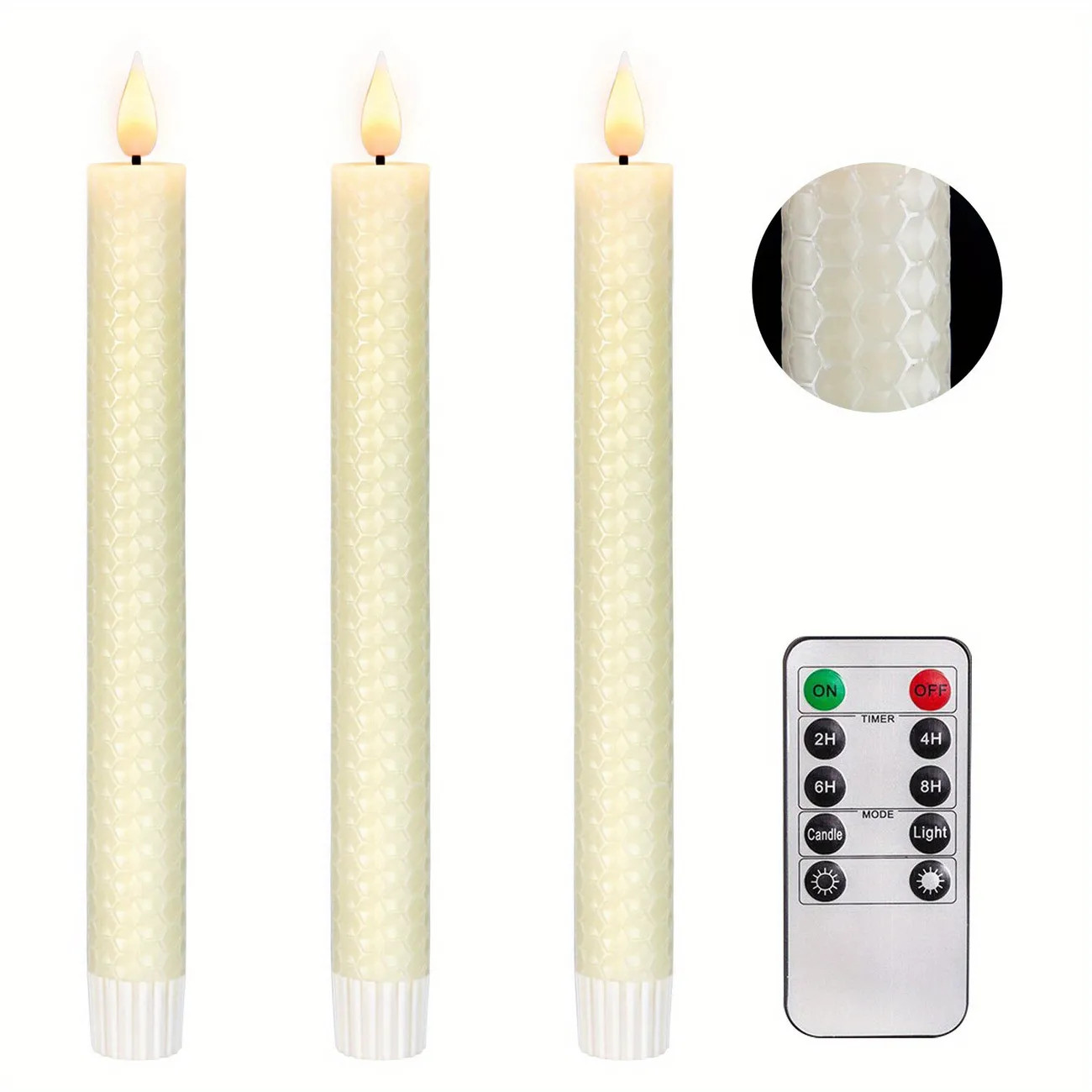 3pcs Ivory Led Taper Candles Battrey Operated With 3d Wick Honeycomb Flameless Taper Candles With... | Temu Affiliate Program