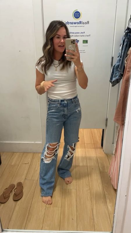 Like and comment “AMERICAN EAGLE” to have all links sent directly to your messages. Y’all I LOVE these jeans. High rise, available in lengths and baggy but no huge. I’m in my normal 6 but would’ve preferred a 6 petite. Tops are also so good! Perfect for high waisted jeans, available in so many colors. All on sale ✨ 
.
#americaneagle #americaneagleoutfitters #jeans #womenjeans #denim #baggyjeans #casualstyle #momstyle 

#LTKstyletip #LTKfindsunder50 #LTKsalealert