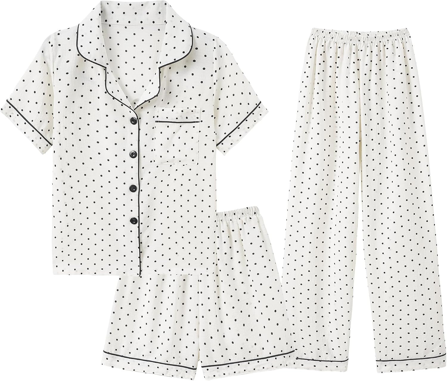 Big Girls Button Down Pajama Set 3pcs Crepe Fabric Sleepwear Nighty | Amazon (US)