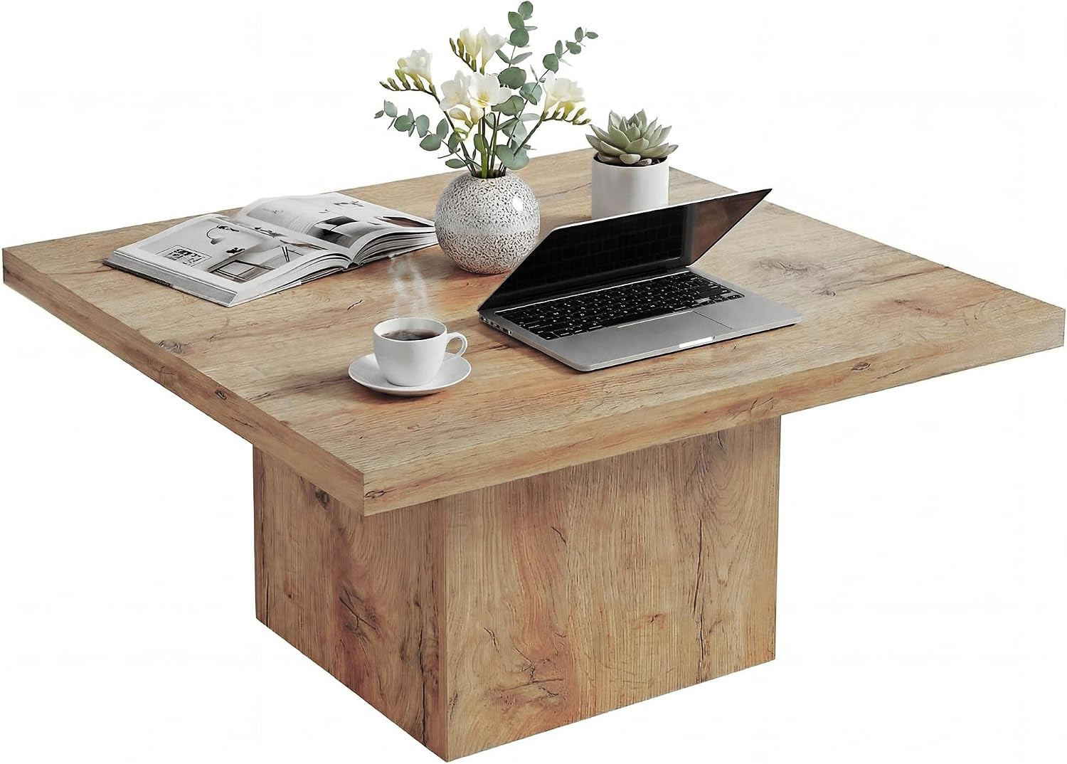 HOMCOM Living Room Table Coffee Table 31.5" x 31.5" Light Brown Wood Grain | Amazon (US)